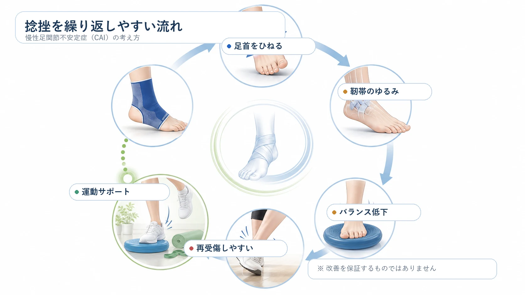慢性足関節不安定症CAIの悪循環の図解
